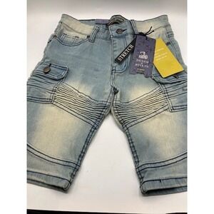 Denim & Rivets Cargo Shorts Stretch Moto Ribbed Light Wash Denim Sz 7‎ Boys